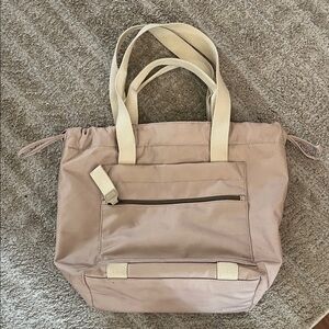 Frye and Co Beige Shoulder Canvas Tote  Bag with Snap Closures and Cream Straps
